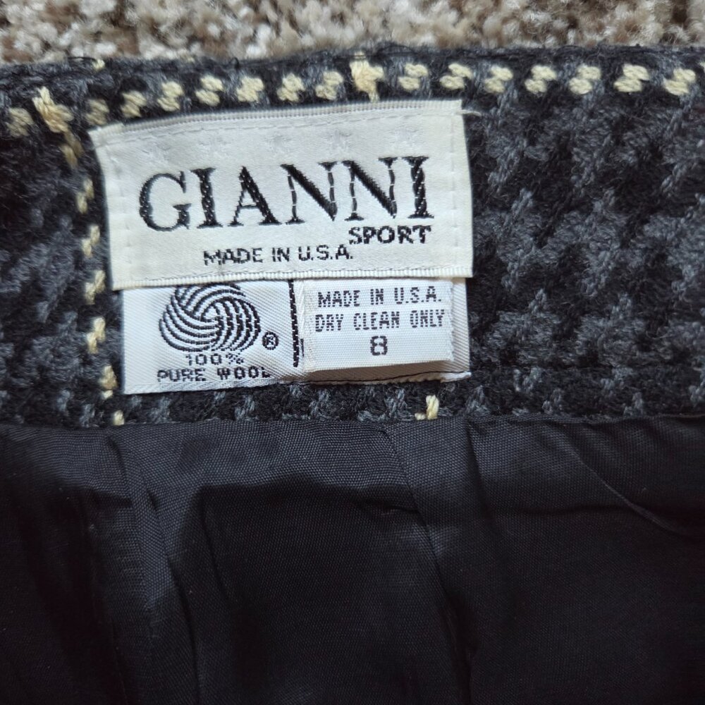 Vintage GIANNI Pencil Skirt Size 8 100% Wool Made in USA Black Gray Houndstooth - Picture 4 of 5